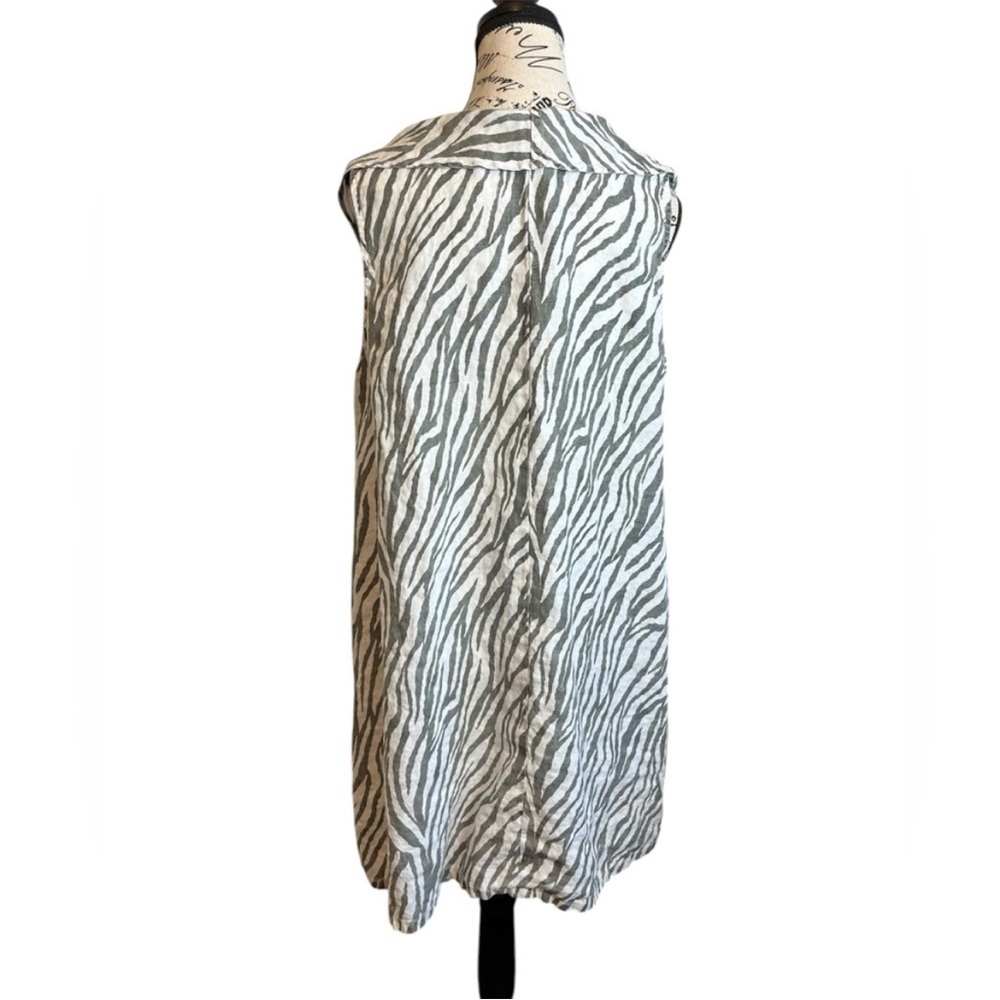 Match Point 100% Linen Grey Zebra Print Lagenlook Bohemian Tunic Mini Dress - Picture 7 of 10